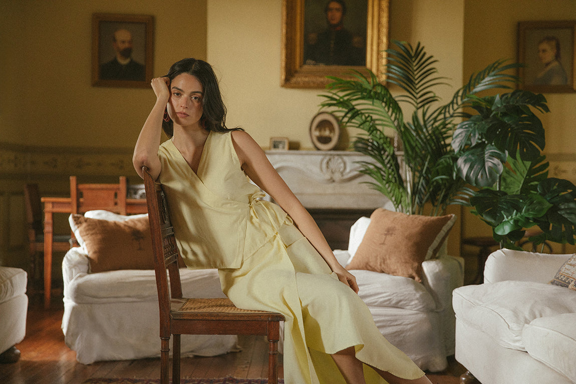 Pollera Mercedes amarillo mantequilla