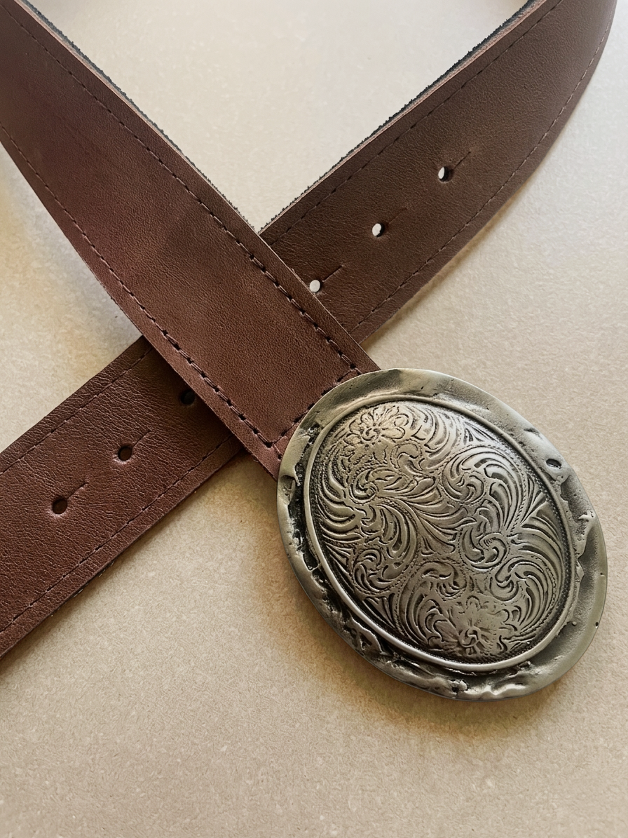 Cinturón de Cuero hebilla ovalada plata