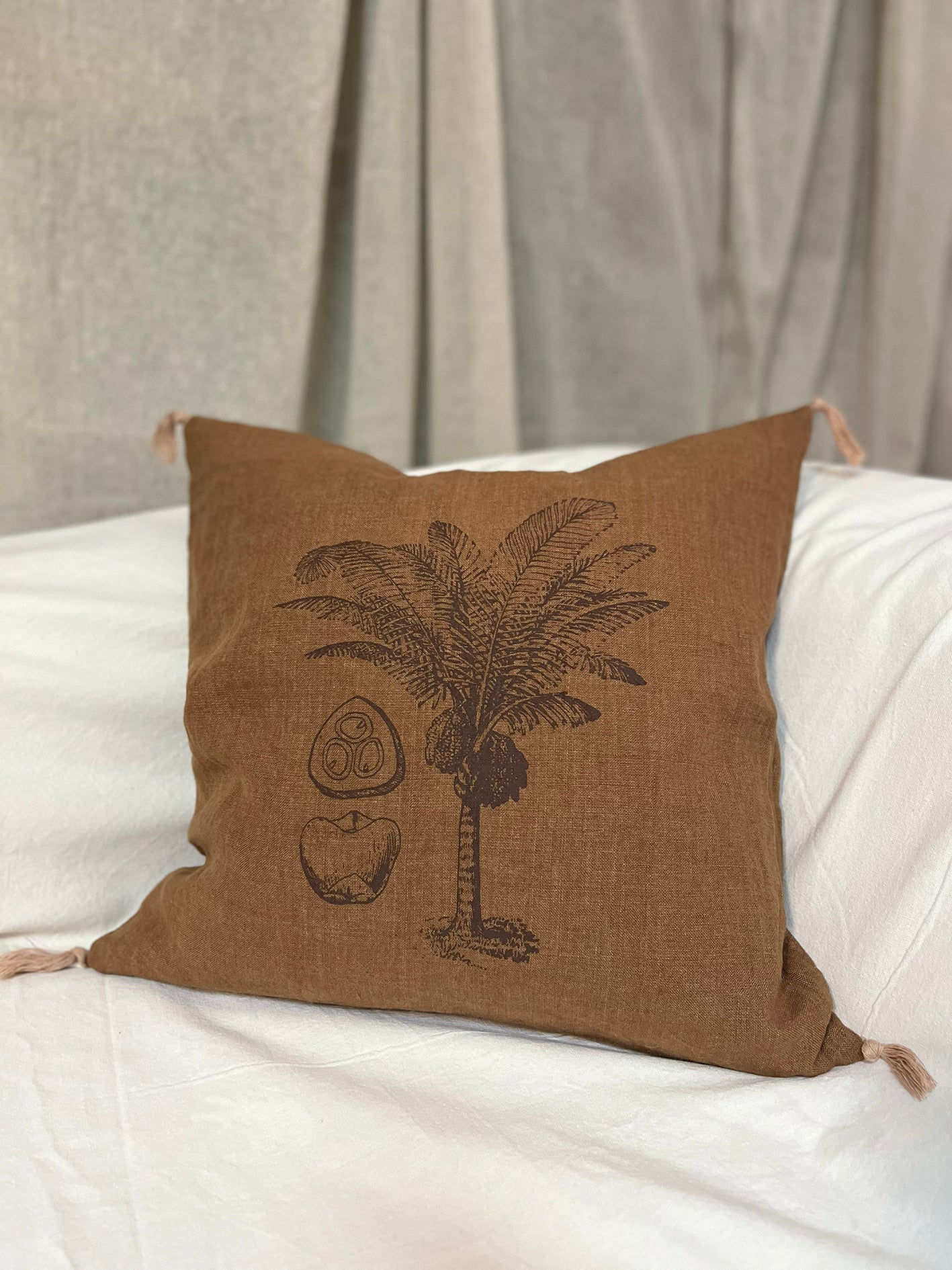 Funda de Lino Palmera 2 Caramelo