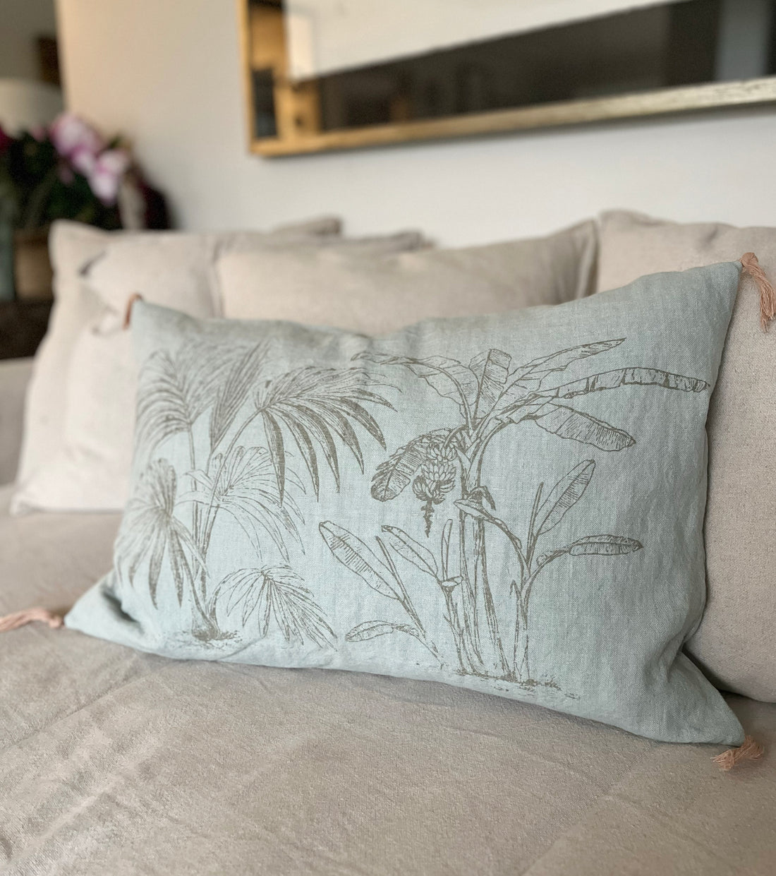 Funda de Lino Jungla Verde Agua