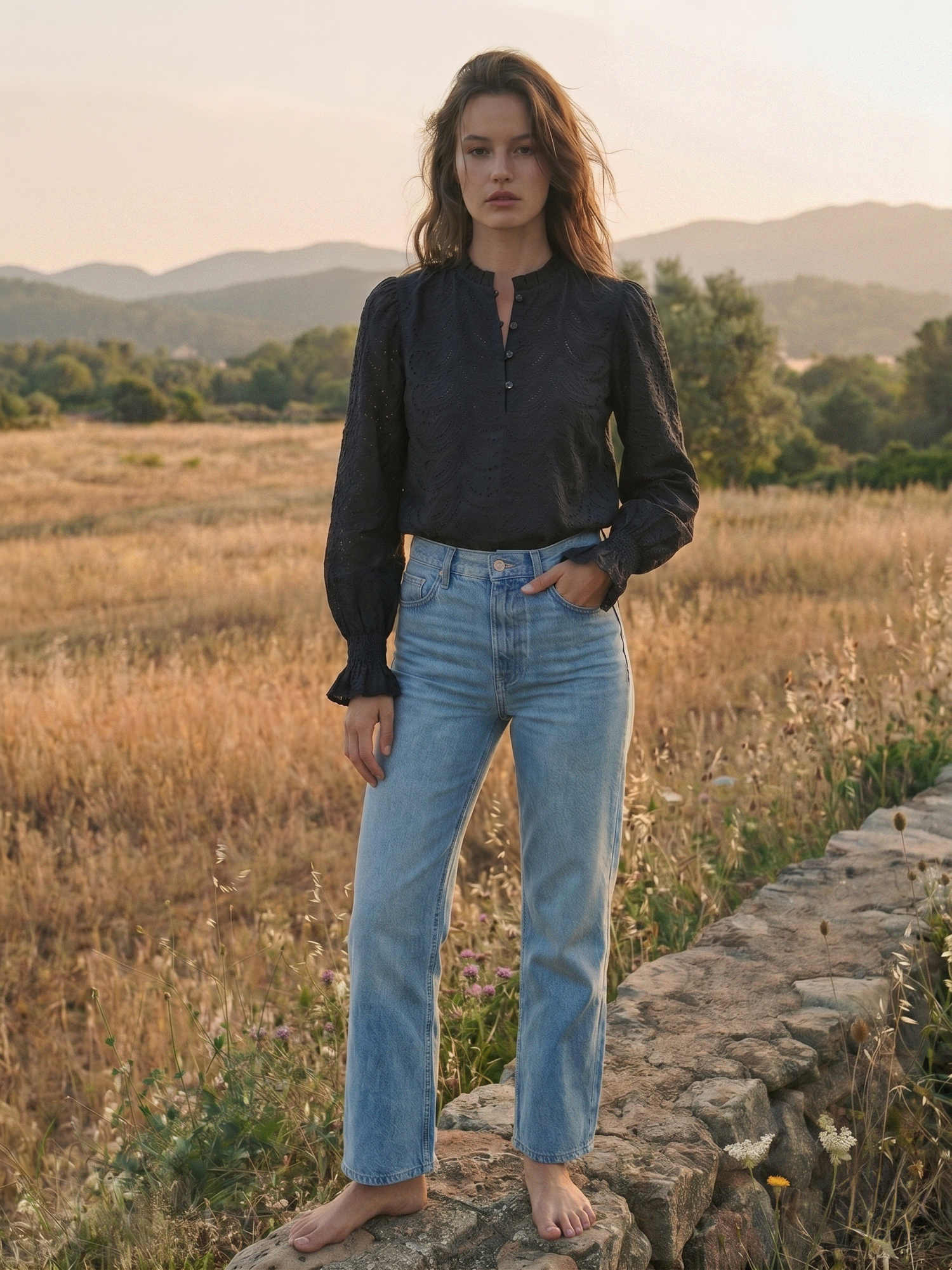 Blusa Malva Negra Broderie