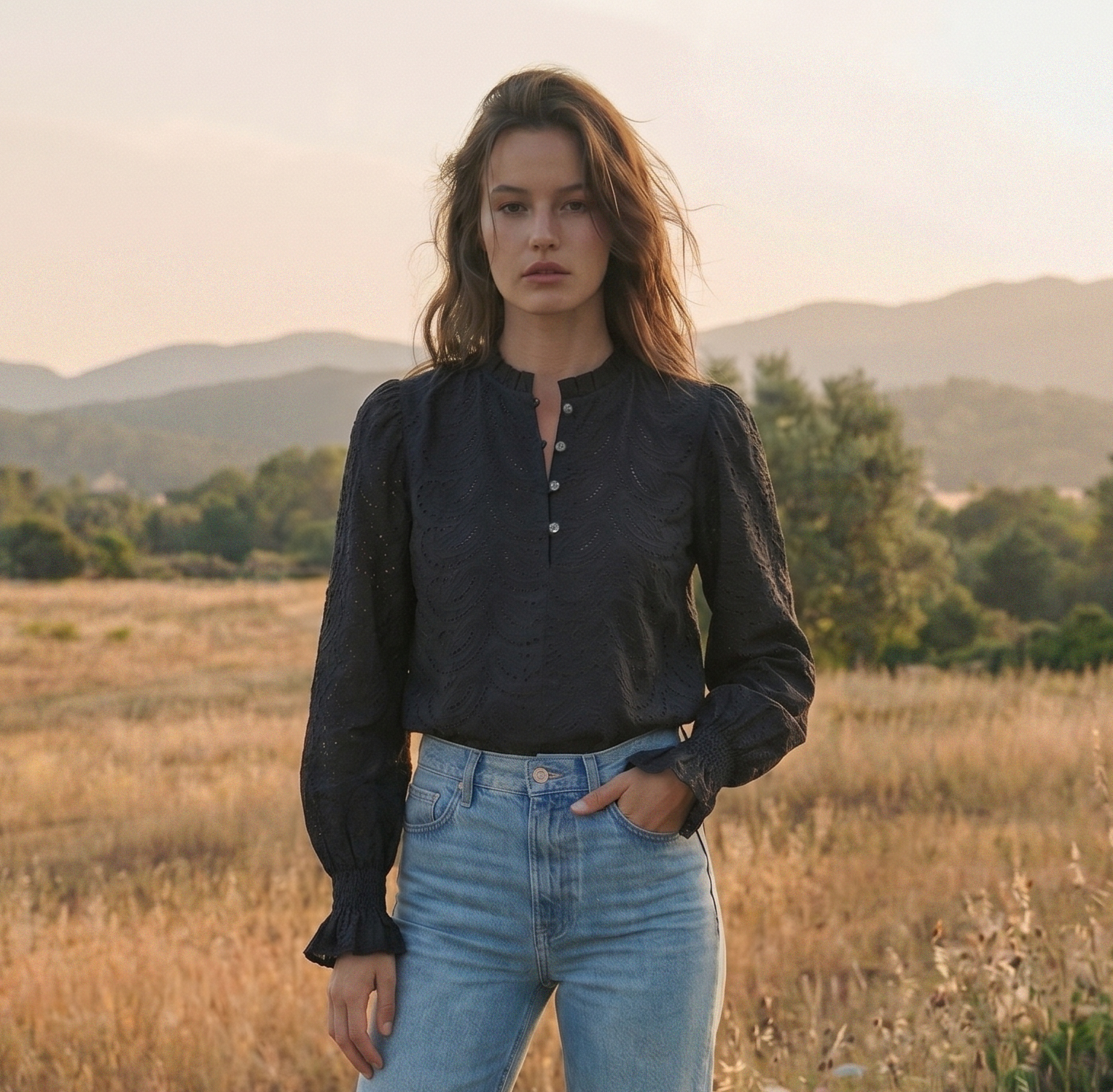 Blusa Malva Negra Broderie