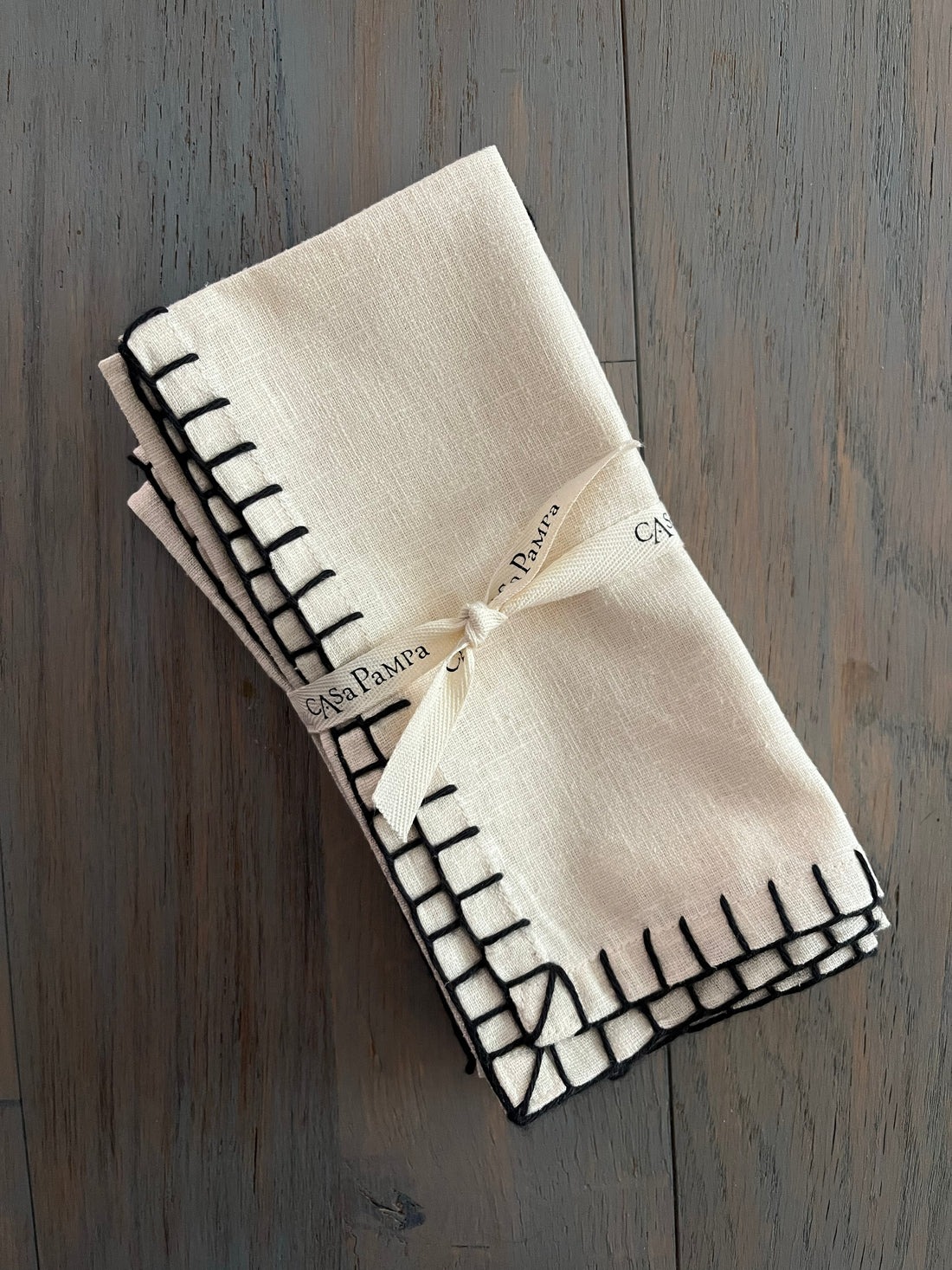 Servilletas de lino festón negro (set de 4)