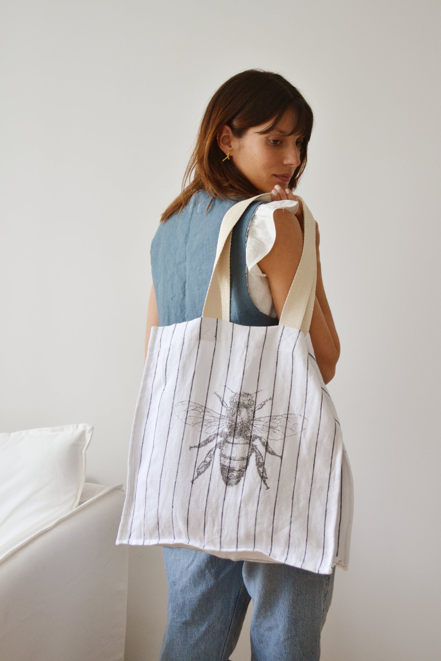 Bolsa lino Abeja blanco