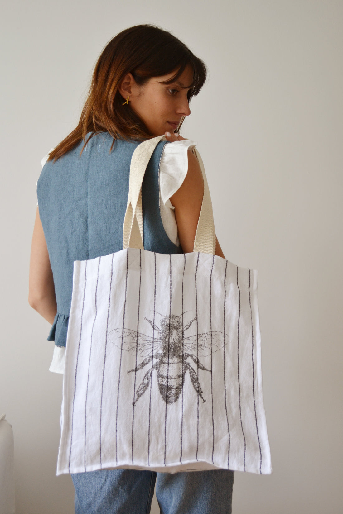 Bolsa lino Abeja blanco