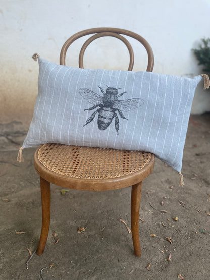 Funda de Lino Abeja Celeste Rayas