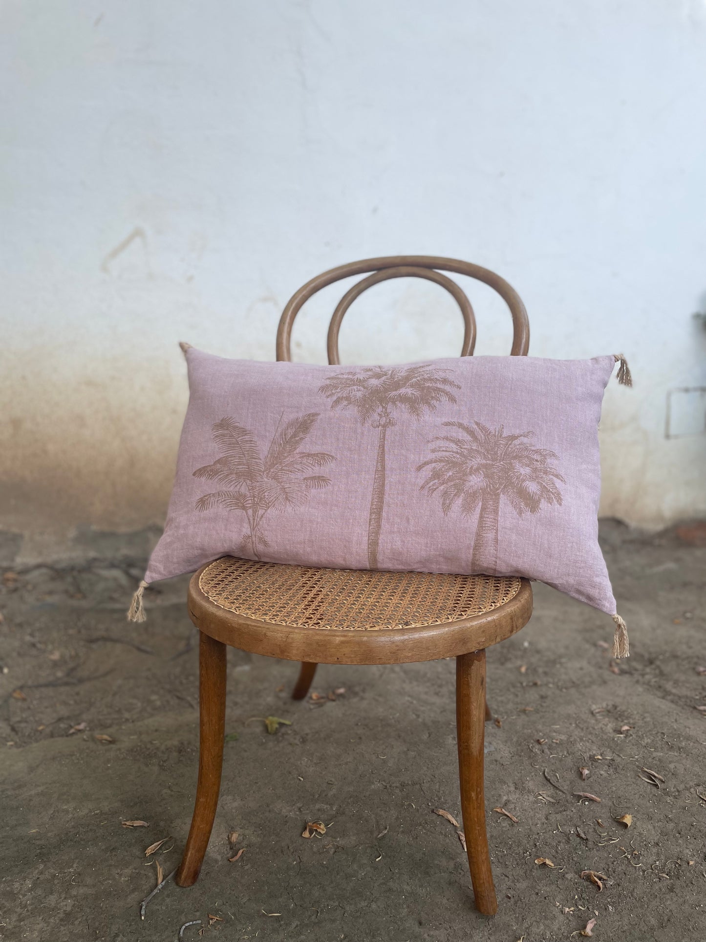 Cojín de lino rosa viejo palmeras 40x70