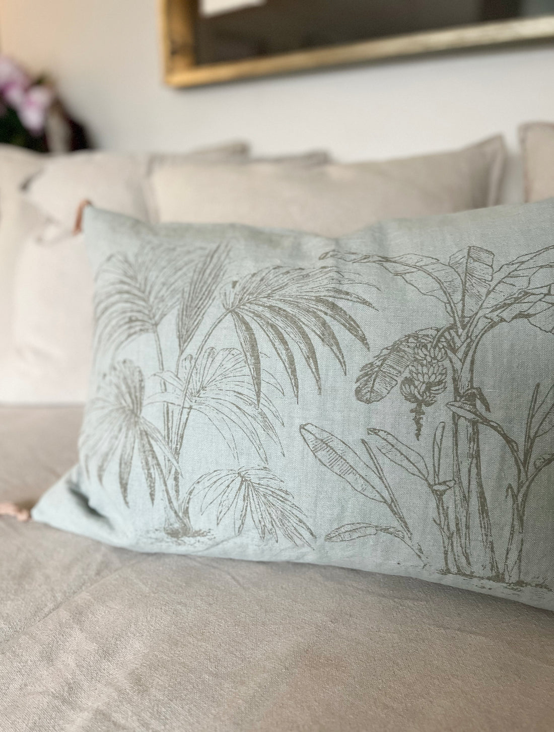 Funda de Lino Jungla Verde Agua